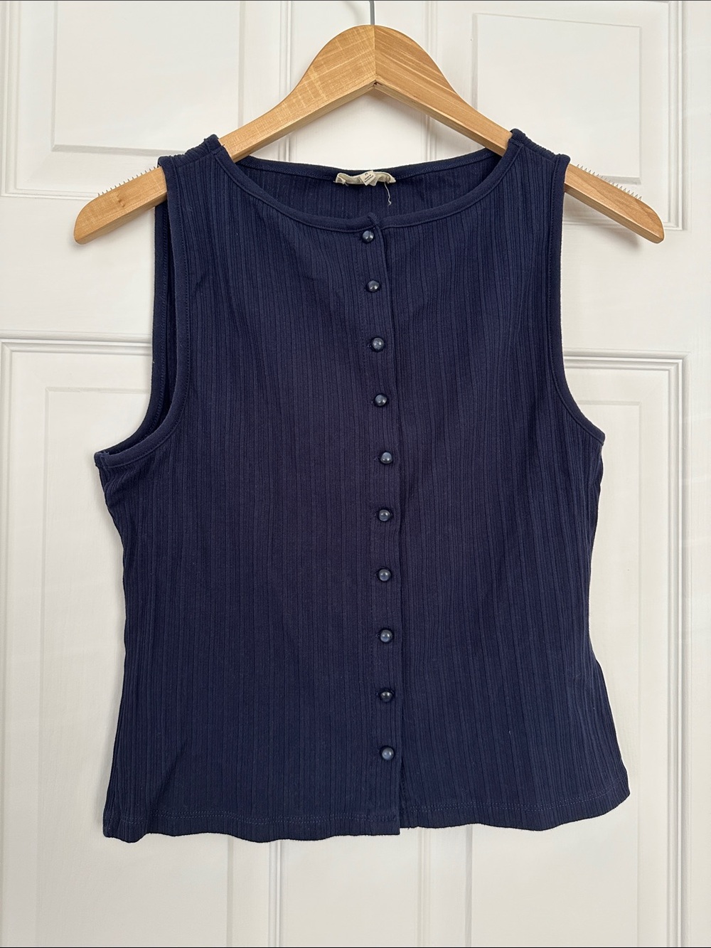 Madewell Sleeveless Ribbed Button-Front Top - Navy